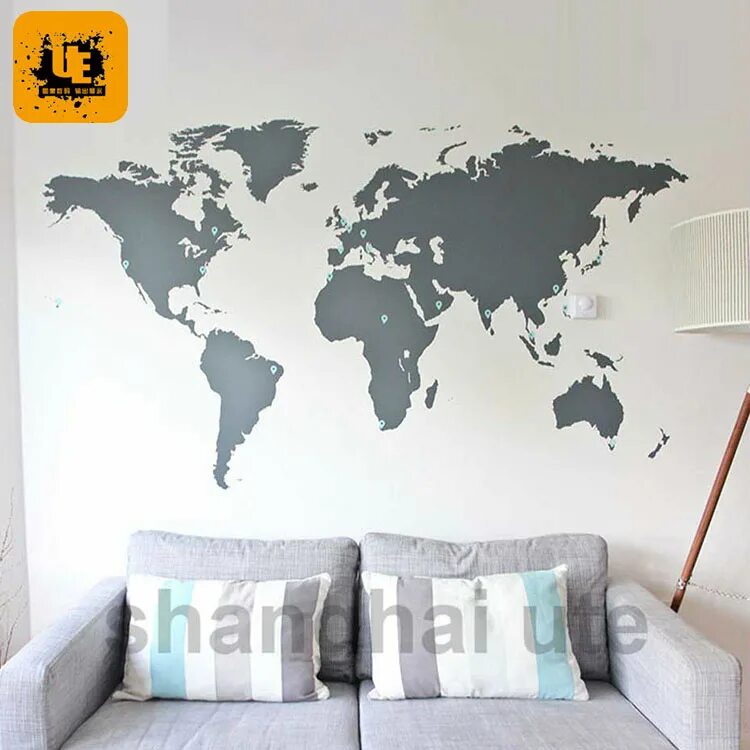 World Map With Push Pins, Travel Map Home Wall Decor, Wood Living Room Wall Art,