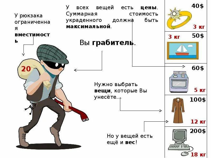 Задача о рюкзаке. Backpack problem - презентация, доклад, проект скачать