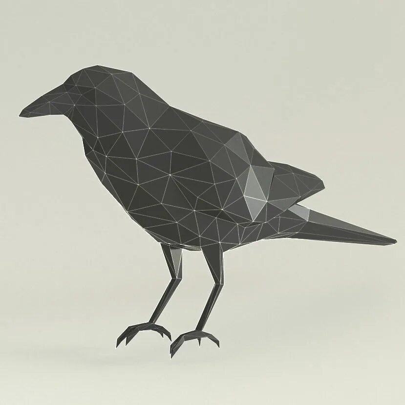 Ворон 3д модель. 3d model low poly voron. низкополигональная модель ворон для 3д принтера. 3д модель низкополигональная птица. полигональная ворона.