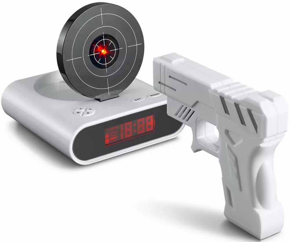 Будильник с мишенью Gun Alarm Clock. Лазерный тир Wineya w7001u. Часы-будильник с мишенью и лазерным пистолетом Gun Alarm. Купить электронные подарки