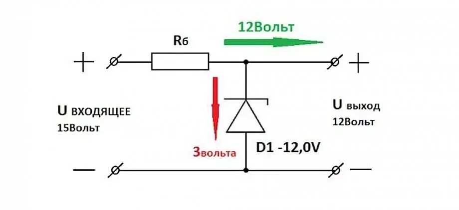 Стабилитрон 12в схема включения для стабилизации напряжения. Стабилитрон 12 вольт схема включения. Схема подключения стабилитрона на 12 вольт. Схема стабилизатора напряжения на 3 вольта на стабилитроне.