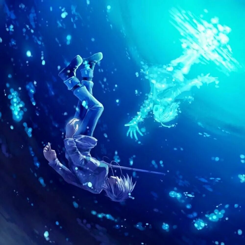 Тонущий в синеве. Под водой арт. Человек под водой арт. Девушка тонет в воде.