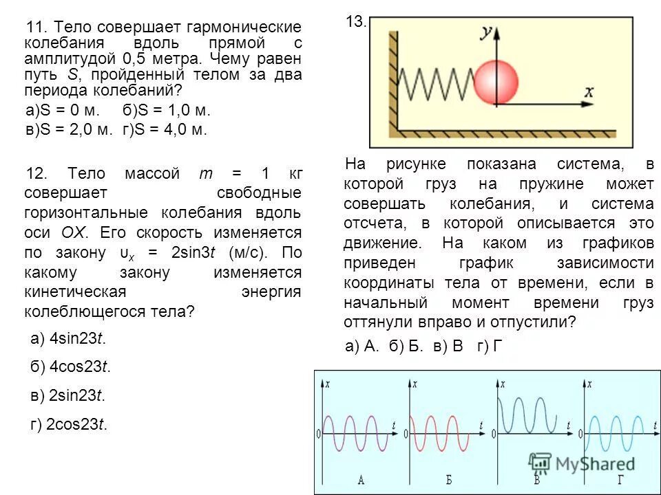 Груз на нити совершает свободные