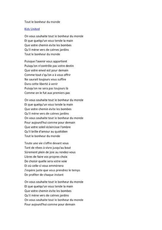 Песня il est ou bonheur. Текст песни КИД кади. Tout le bonheur du monde текст. Французский tout le monde перевод. Перевод песни Kids.