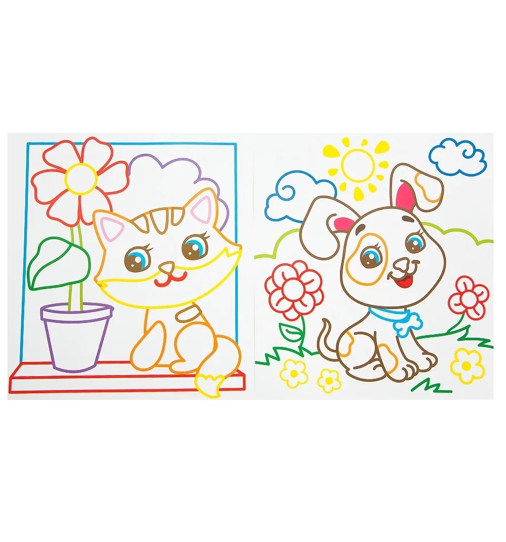 Раскраски цветные. Цветные раскраски для малышей. Раскраска с цветным контуром котенок. Раскраска с цветным контуром для малышей.