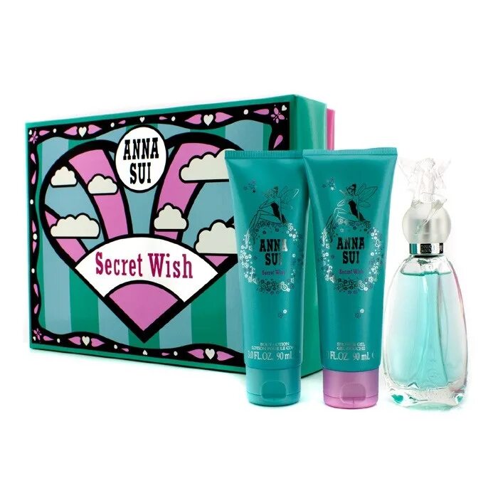 Anna sui secret wish. Anna sui Secret Wish (w) Set EDT 50ml + BL 90ml+ 90ml SG. Набор туалетная вода и лосьон для тела 90 е годы.