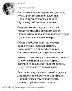 Есенина о красном вечере задумался