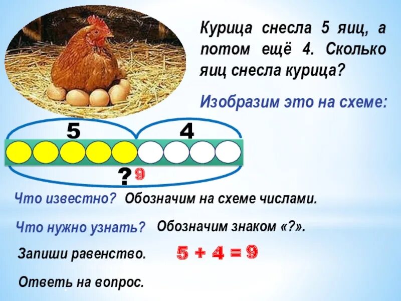 Сколько яиц снесла Чернушка. Задания с курицей. Каждая курица снесла по 5 яиц. Каждая курица снесла 5 яиц Нарисуй эти яйца вычисли.