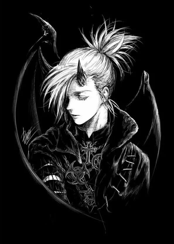 Черно белые арты. Манга парень демон. Сиэль эльсворд демон. Elsword ciel diangelion demon. Парень демон.