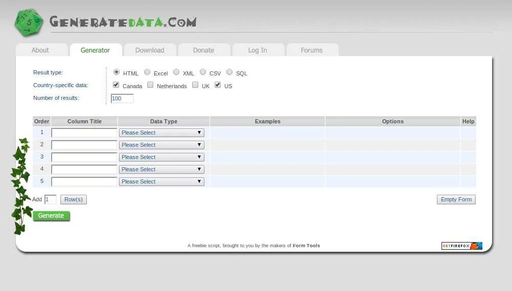 Bring script. Generate test data. generator for script. usa dl generator. my form empties.