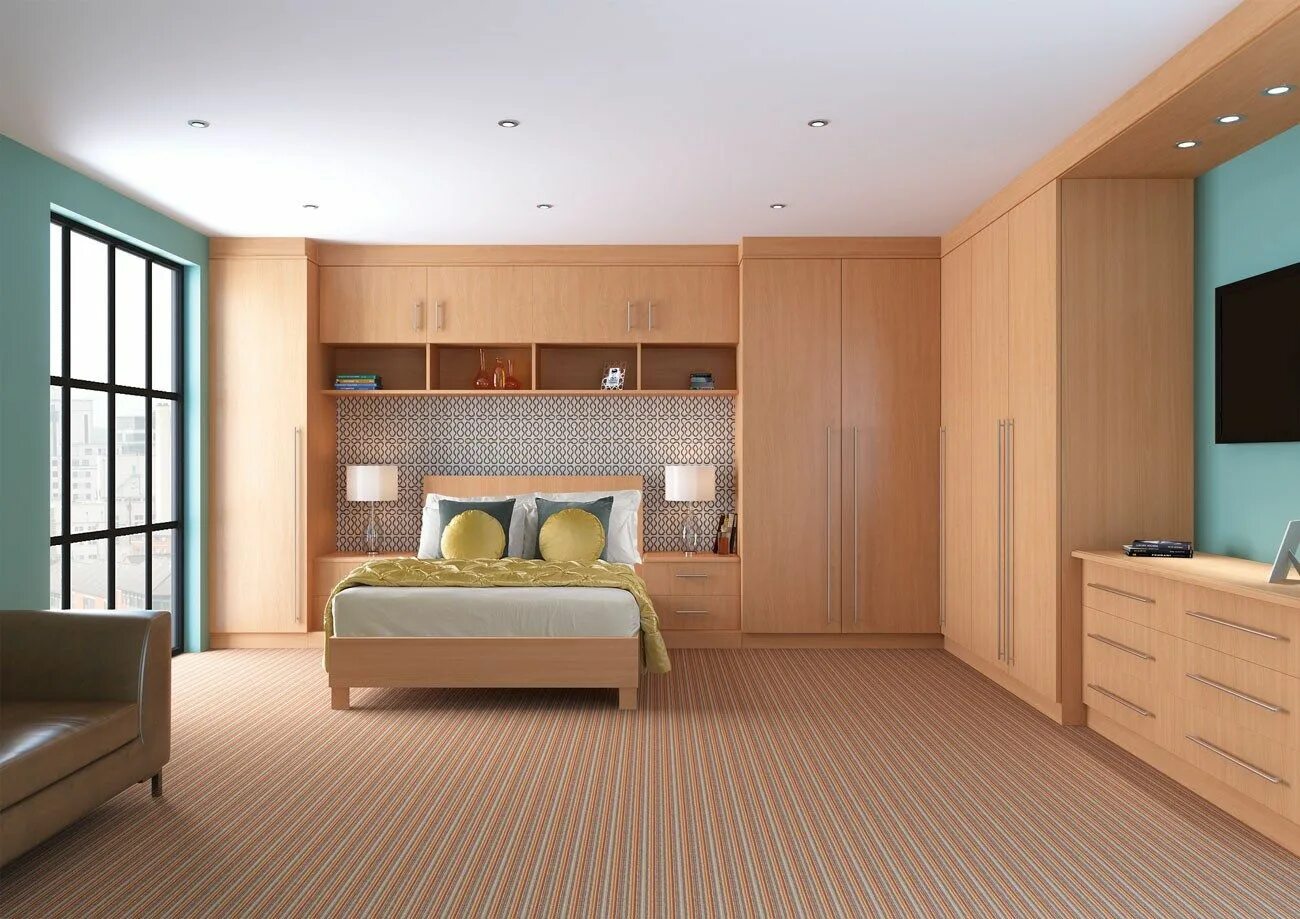 Спальни со встроенными шкафами. Спальня со встроенным шкафом. Комната с кроватью и шкафом. Угловая комната.
