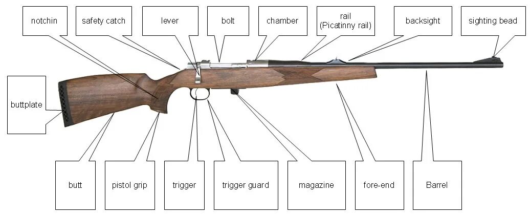Детали ружья название. Части ружья названия. Название деталей винтовки. Название деталей карабина.