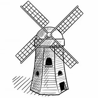 Мельница рисунок для детей карандашом