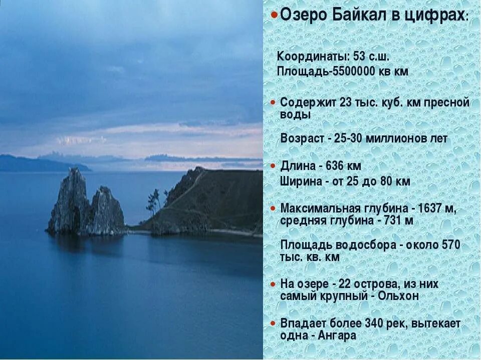 Сколько озер впадает в байкал. Глубина оз Байкал максимальная. Координаты озера Байкал. Координаты ощеробацкал. Площадь озера Байкал.