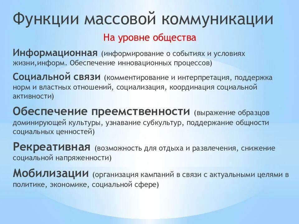 Функции коммуникации в обществе