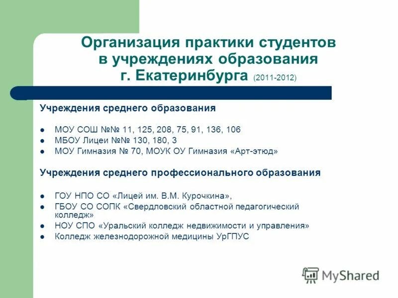 Учреждения образования екатеринбурга