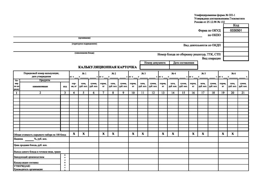 Общественное питание расчеты. ОП-1 калькуляционная карточка. Калькуляционная карточка (форма № ОП-1). Форма ОП-1 калькуляционная карта. Калькуляционная карта форма ОП-1 бланк.