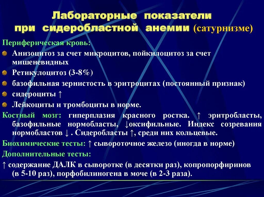 Анемия симптомы лечение у женщин после 40. Сидеробластная анемия анализ. Сидеробластная анемия лабораторная диагностика. Десфераловая проба при сидеробластной анемии. Лабораторные показатели при анемии.