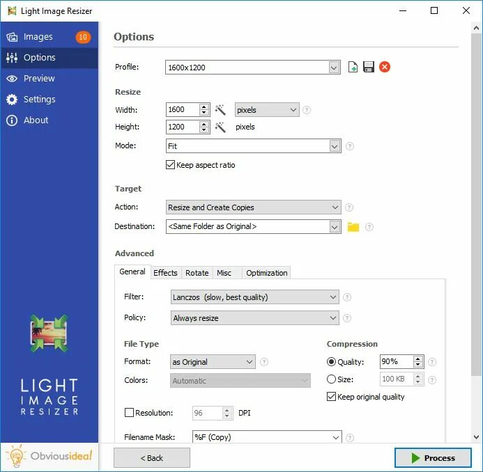 Effect options