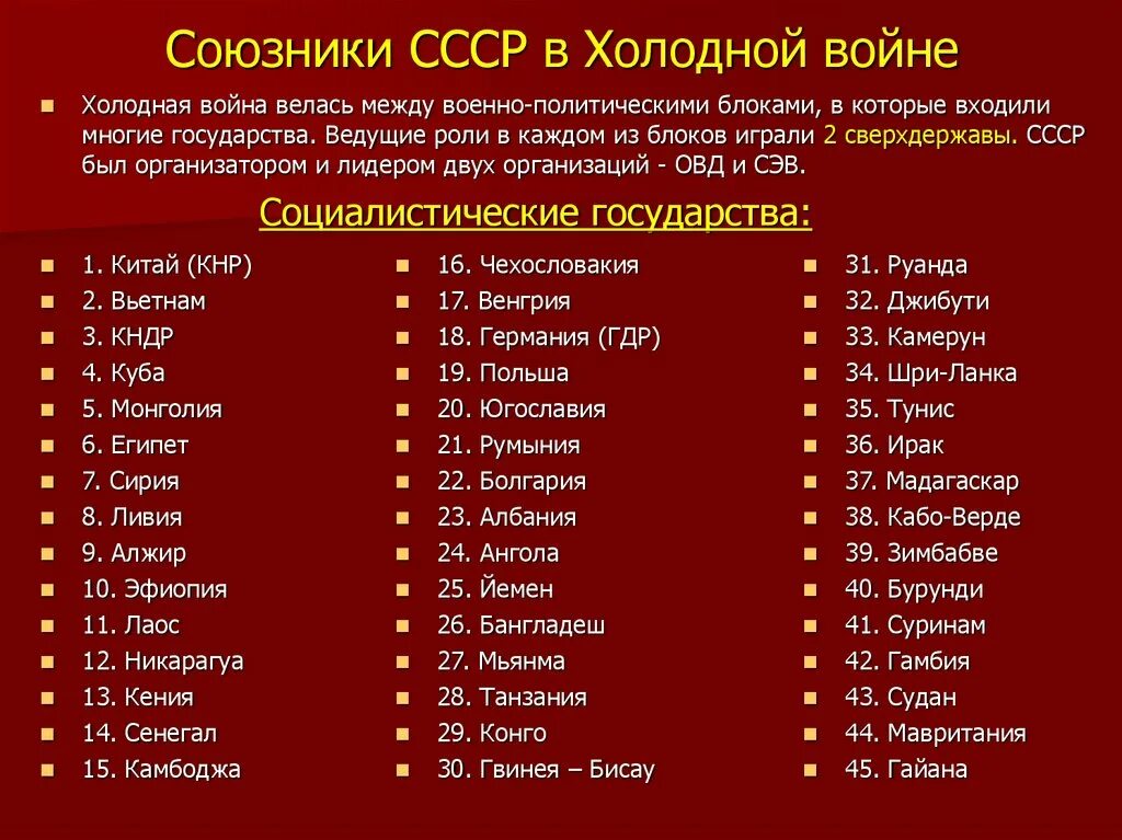 Перечень войн россии. Союзники СССР во второй мировой войне список стран. Союзники СССР во второй мировой войне список. Союзники СССР во второй мировой список. Союзники СССР В холодной войне.