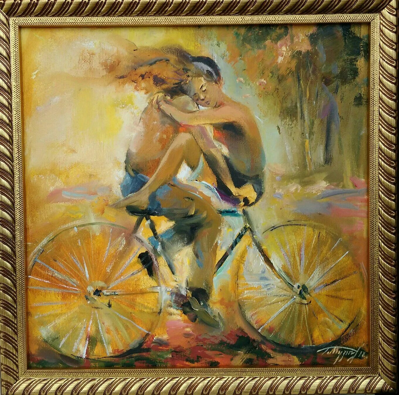 Картины маслом на холсте. Велосипед в живописи. Сюжетные картины маслом на холсте.