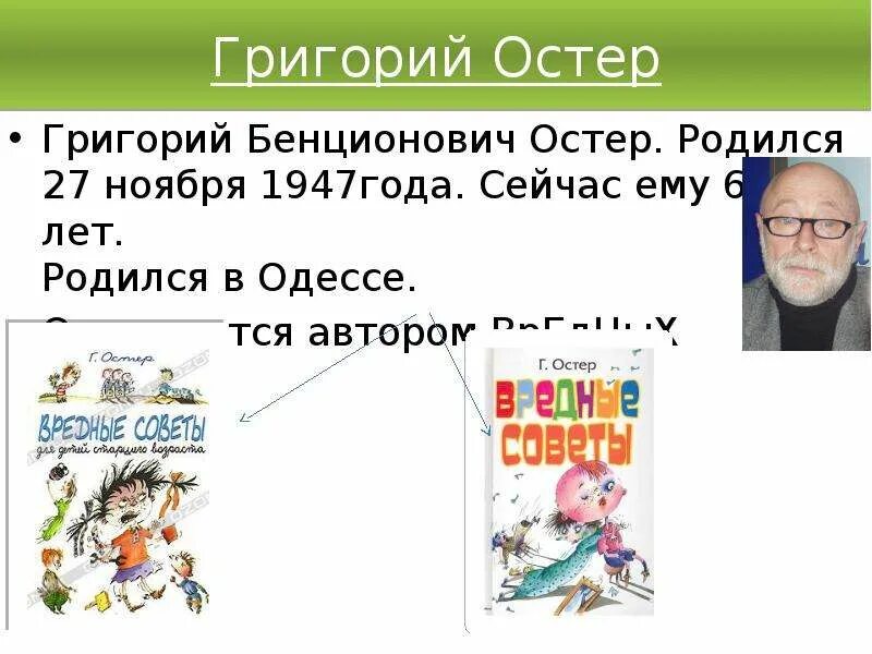 Где жил остер. Сообщение о Григории Остере.