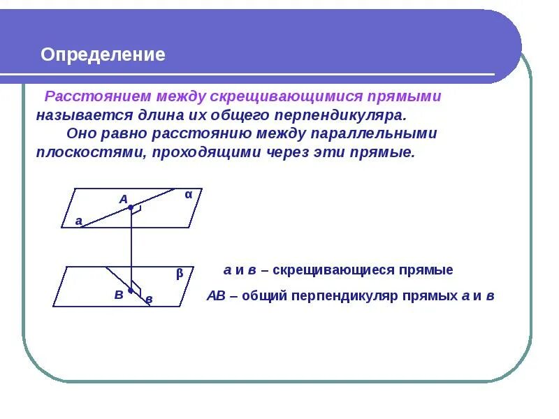Расстояние между скрещивающимися прямыми формула пример Формулы стереометрии