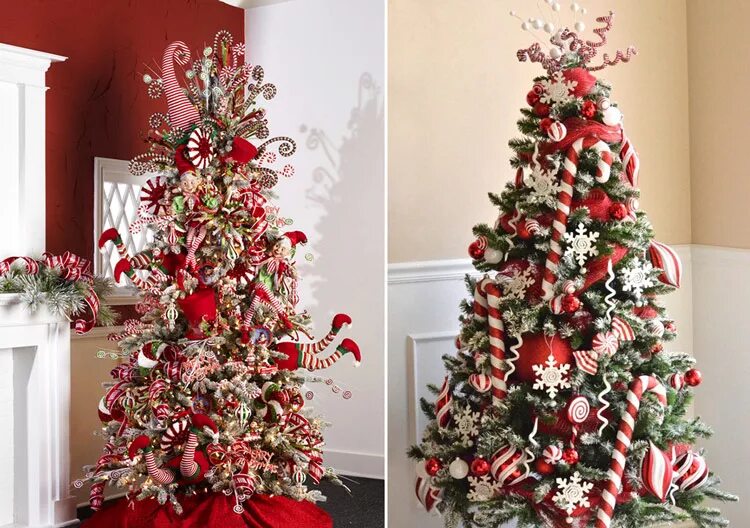 украсить елку в бело красном цвете