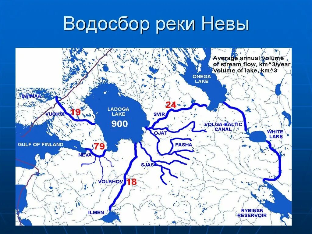 Водная система озер. Река Нива на контурной карте.