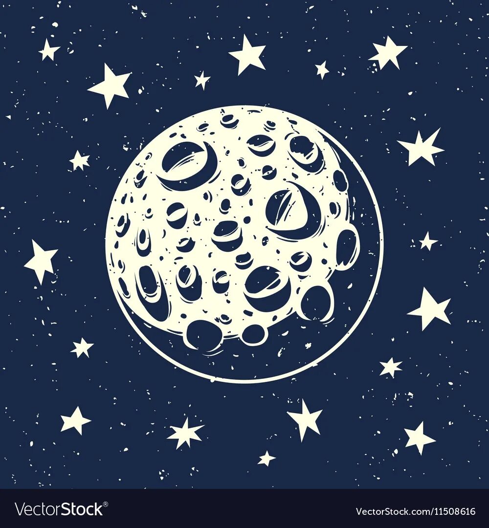 Рисунок луны в космосе. Луна векторное изображение. Луна с кратерами вектор. Луна и звезды вектор. Нарисованная Луна с кратерами.