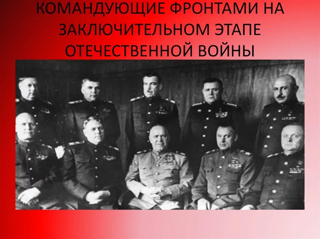 Назовите командующих фронтов