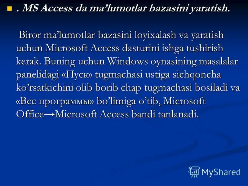 Microsoft access dasturi. Access dasturi haqida. MS access dasturi haqida malumot. Microsoft access dasturi haqida..