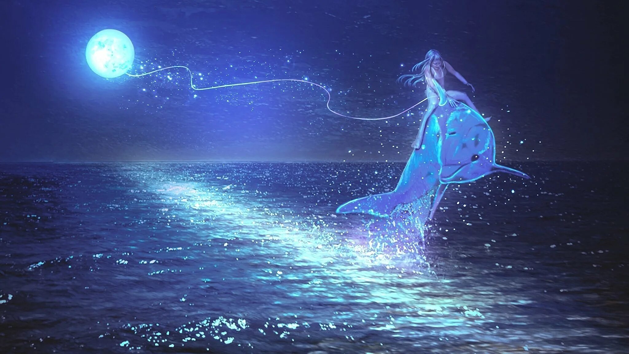 Песни луна дельфины. Волшебное море. Море фэнтези. Фэнтези ночь море. Магическое море.
