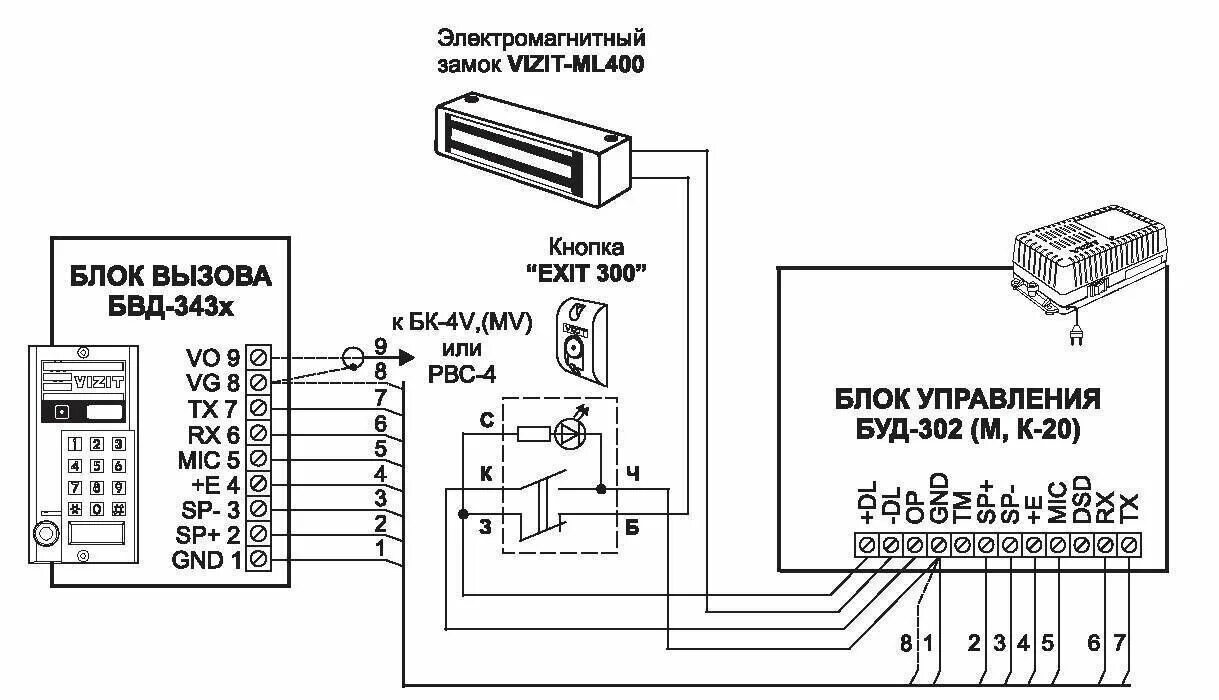 Буд 302м. Схема подключения домофона с электромагнитным замком. Подключение домофона с электромагнитным замком. Vizit exit 500. Схема подключения видеодомофона с электромагнитным замком.