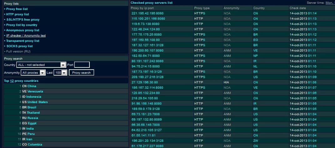 Getting servers list. Список прокси. proxy лист. proxynova list. ka3axctah free proxy.
