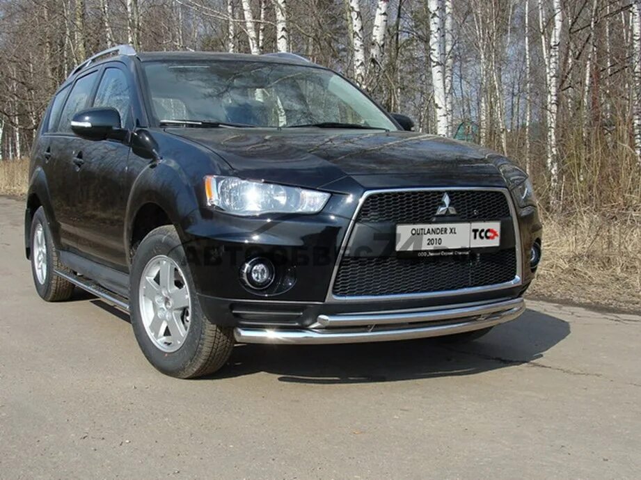 Mitsubishi outlander xl передние. Mitsubishi Outlander XL 2010. Mitsubishi Outlander 2010 передняя защита. Передний бампер Mitsubishi Outlander XL 2010. Защита бампера Mitsubishi Outlander XL.