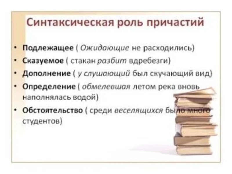 Причастие функция в предложении. Синтаксическая роль причастия и деепричастия в предложении. Синтаксическая функция причастия. Синтаксическая функция причастий 7 класс. Синтаксическая роль причастия в предложении.