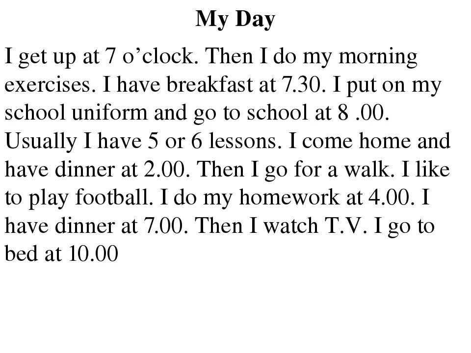 Текст в дату. My Day на английском языке. My Day текст на английском. Сочинение на английском языке на тему мой день. My Day рассказ по английскому.