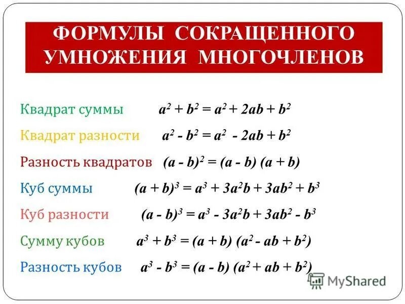 Таблица многочленов. A2 b2 формула сумма квадратов. Формула сокращенного умножения куб суммы и куб. А2 б2 формула сокращенного умножения. Формула формула сумма кубов 7 класс.