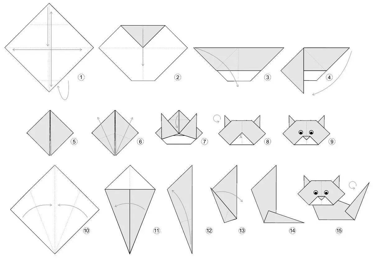 Оригами кошка из бумаги для детей пошаговая инструкция. Котик оригами из бумаги для детей схема. Оригами кошка из бумаги схема простая для детей. Оригами кошка схема сборки пошаговая инструкция для детей. Как сделать маленький оригами