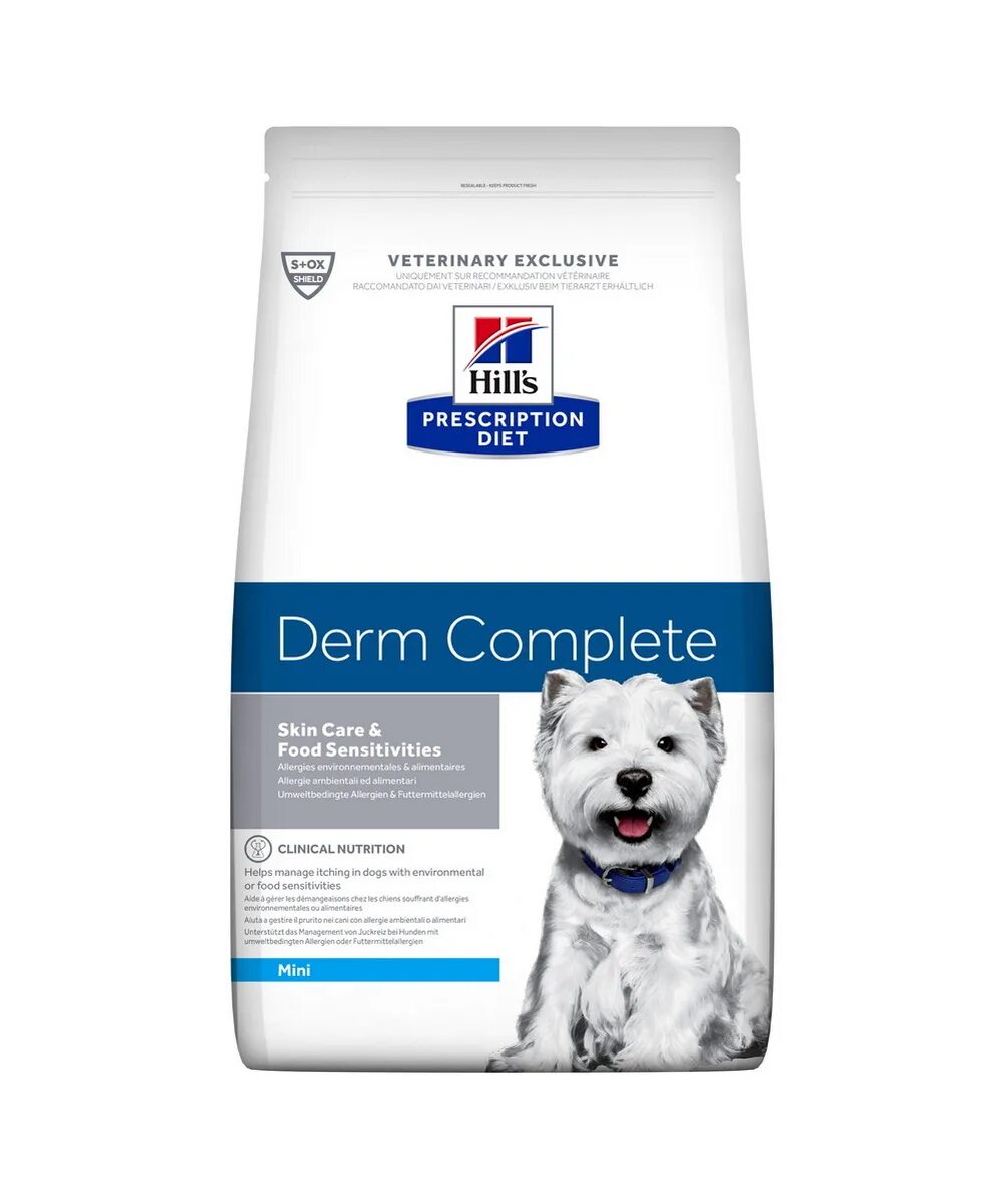 Hills derm complete для собак. Hill's Prescription Diet Derm complete. Корм для собак Hills 1,5кг Derm complete Mini мелких пород. Хиллс дерм комплит корм для собак. Hills Derm complete для мелких пород собак.