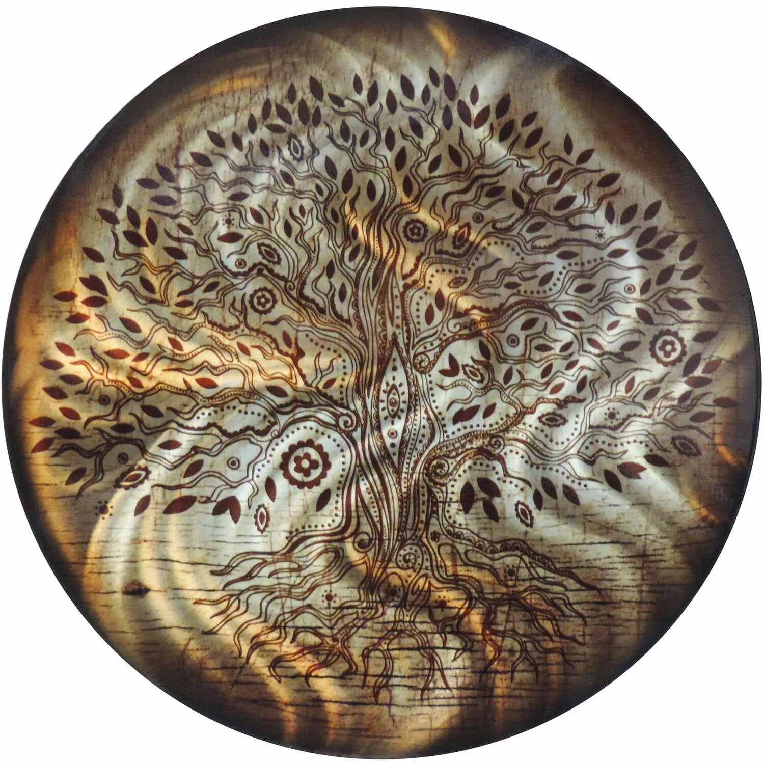 Round art. Amber graphic. Unique Trees made of Metal.