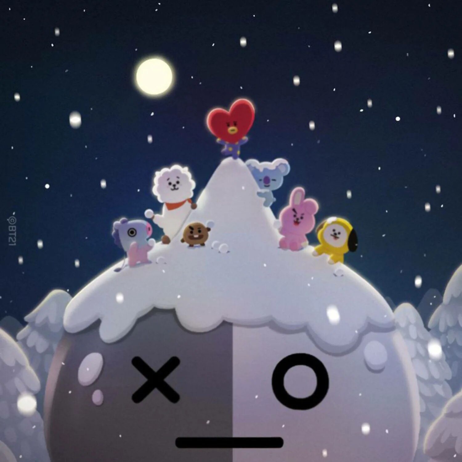 Bt21 новогодние. Bt21 Рождество. Обои БТ 21 новый год. Лайн френдс БТС.