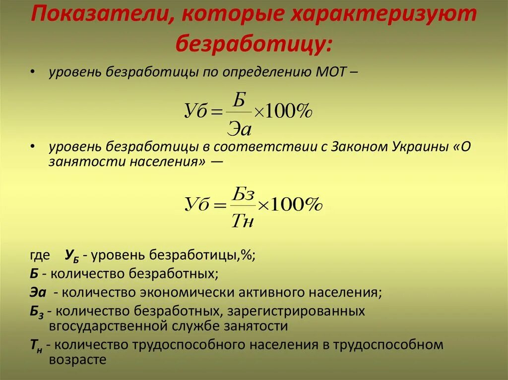 Коэффициент занятого населения. Формула уровень занятости, уровень безработицы. Коэффициент безработных формула. Показатели, характеризующие занятость и безработицу. Коэффициент занятости и безработицы.