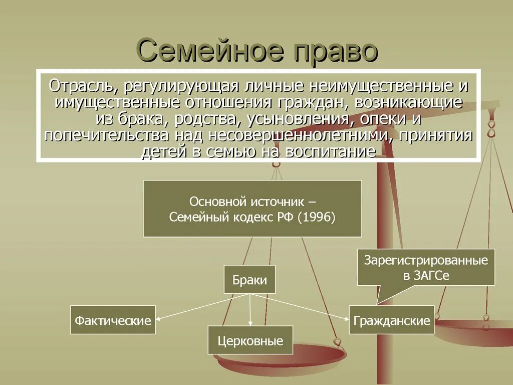 Какие отношения регулируются браком. Семейнвя отрасль право.