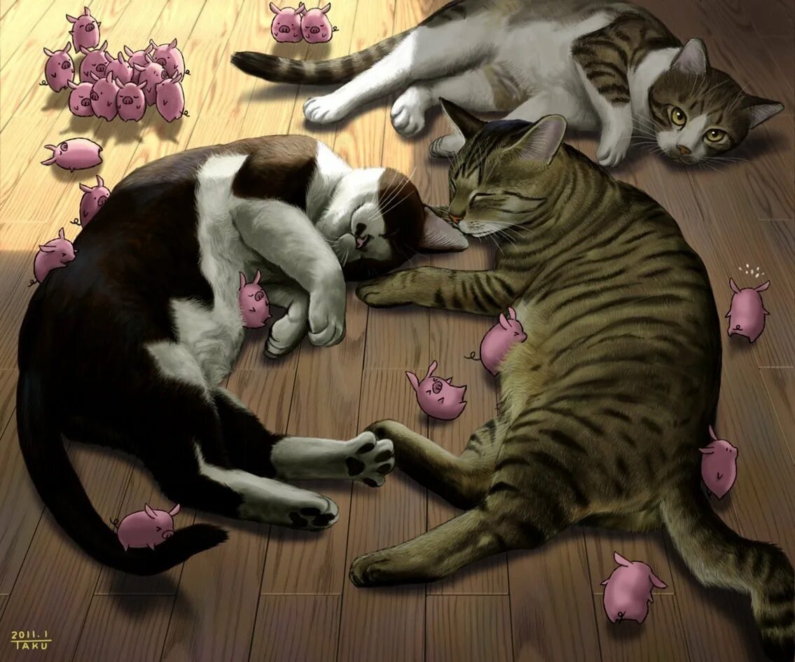 1.12 2 коты. Японский художник matataku. matataku коты. кошка арт. кот и кошка арт.