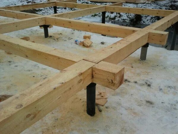 Применение обвязочного бруса во время строительства каркасных домов на столбчаты