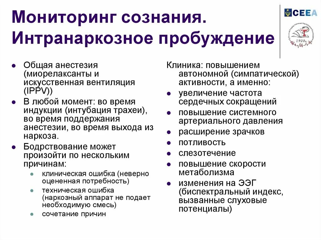 Наркоз сознание. Мониторинг миорелаксации во время анестезии. Интранаркозное Пробуждение. Миорелаксанты для общего наркоза.