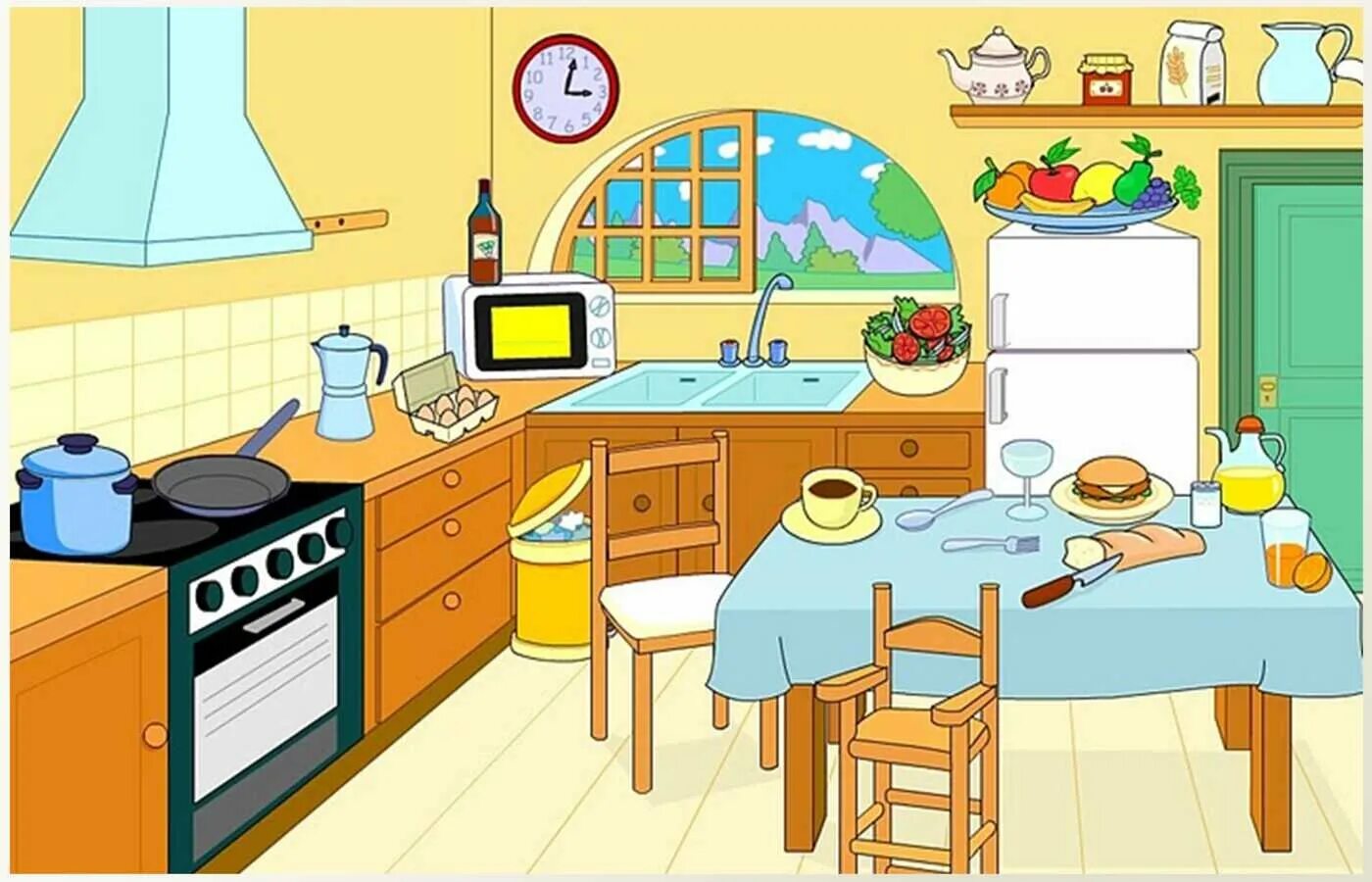There are four rooms in the house. Мультяшная кухня. Нарисовать кухню. Мультяшные комнаты кухня. Кухня рисунок.