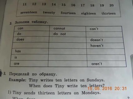 Английский язык заполни таблицу